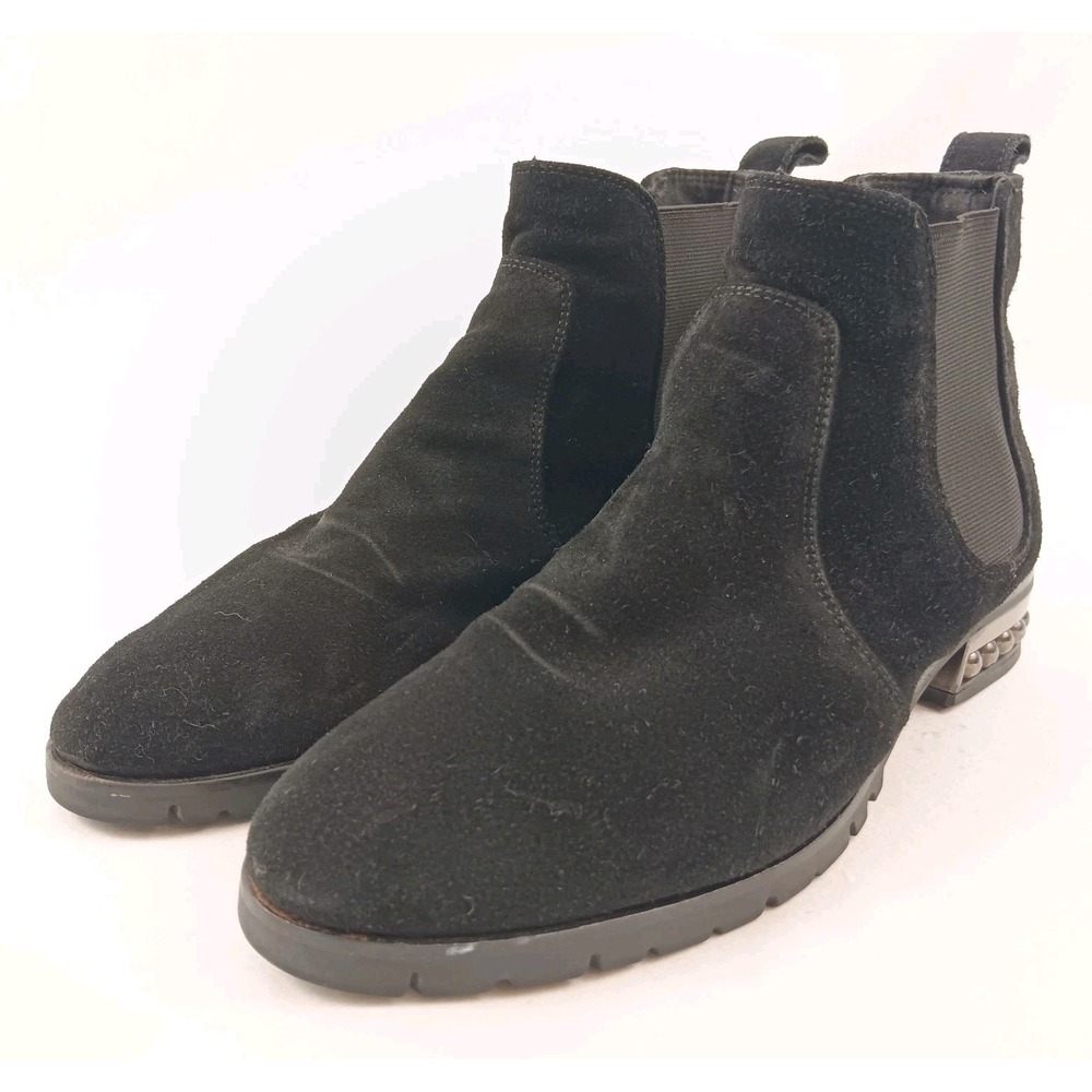 Karl Lagerfeld Paris Saxe Boots Womens 10 M Black Leather Suede Embellished